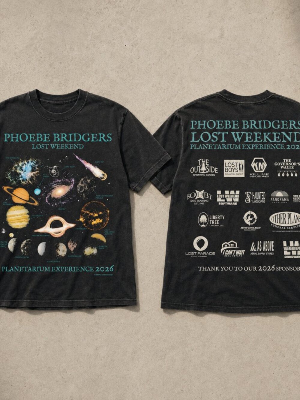 Phoebe Bridgers Lost Weekend Planetarium Experience 2026 Black T-Shirt